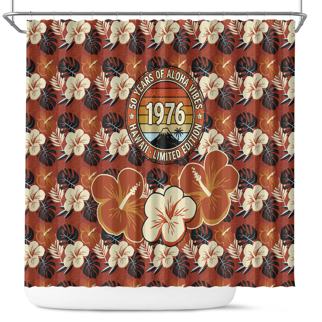 Hawaii 50th Birthday Shower Curtain Vintage 1976 Limited Edition Floral Surfboard Aloha Vibes TS04 Orange Brown - Polynesian Pride