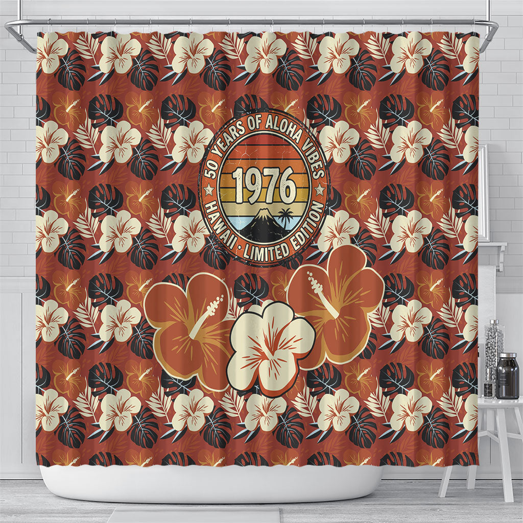 Hawaii 50th Birthday Shower Curtain Vintage 1976 Limited Edition Floral Surfboard Aloha Vibes TS04 - Polynesian Pride