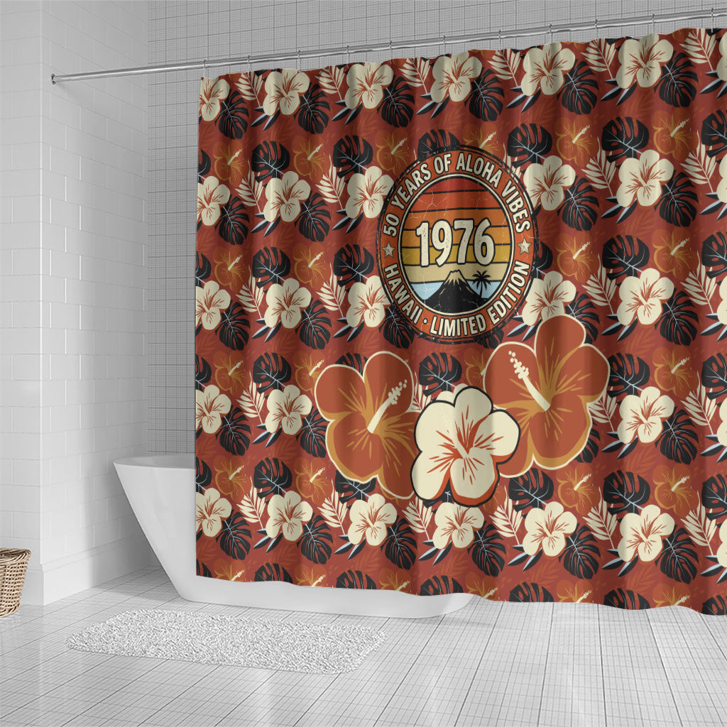 Hawaii 50th Birthday Shower Curtain Vintage 1976 Limited Edition Floral Surfboard Aloha Vibes TS04 - Polynesian Pride