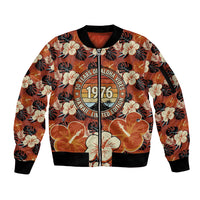 Hawaii 50th Birthday Sleeve Zip Bomber Jacket Vintage 1976 Limited Edition Floral Surfboard Aloha Vibes TS04 Unisex Orange Brown - Polynesian Pride