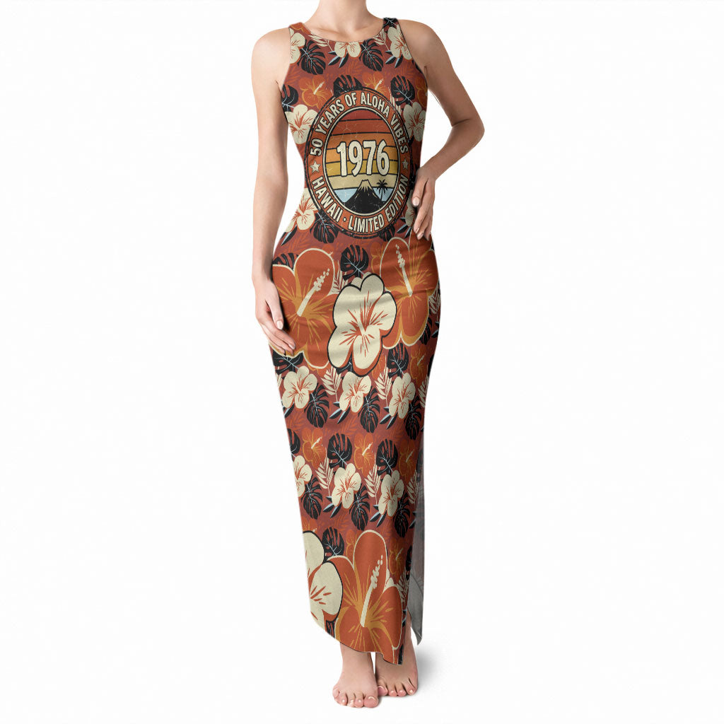 Hawaii 50th Birthday Tank Maxi Dress Vintage 1976 Limited Edition Floral Surfboard Aloha Vibes TS04 Women Orange Brown - Polynesian Pride