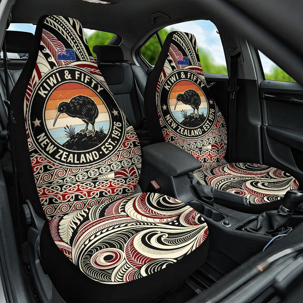 New Zealand 50th Birthday Kiwi Car Seat Cover Vintage Est 1976 Kiwi Sunset Maori TS04 One Size Red Beige - Polynesian Pride