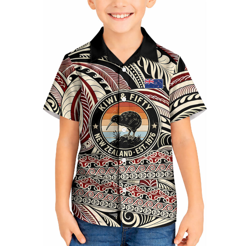 New Zealand 50th Birthday Kiwi Kid Hawaiian Shirt Vintage Est 1976 Kiwi Sunset Maori TS04 Kid Red Beige - Polynesian Pride