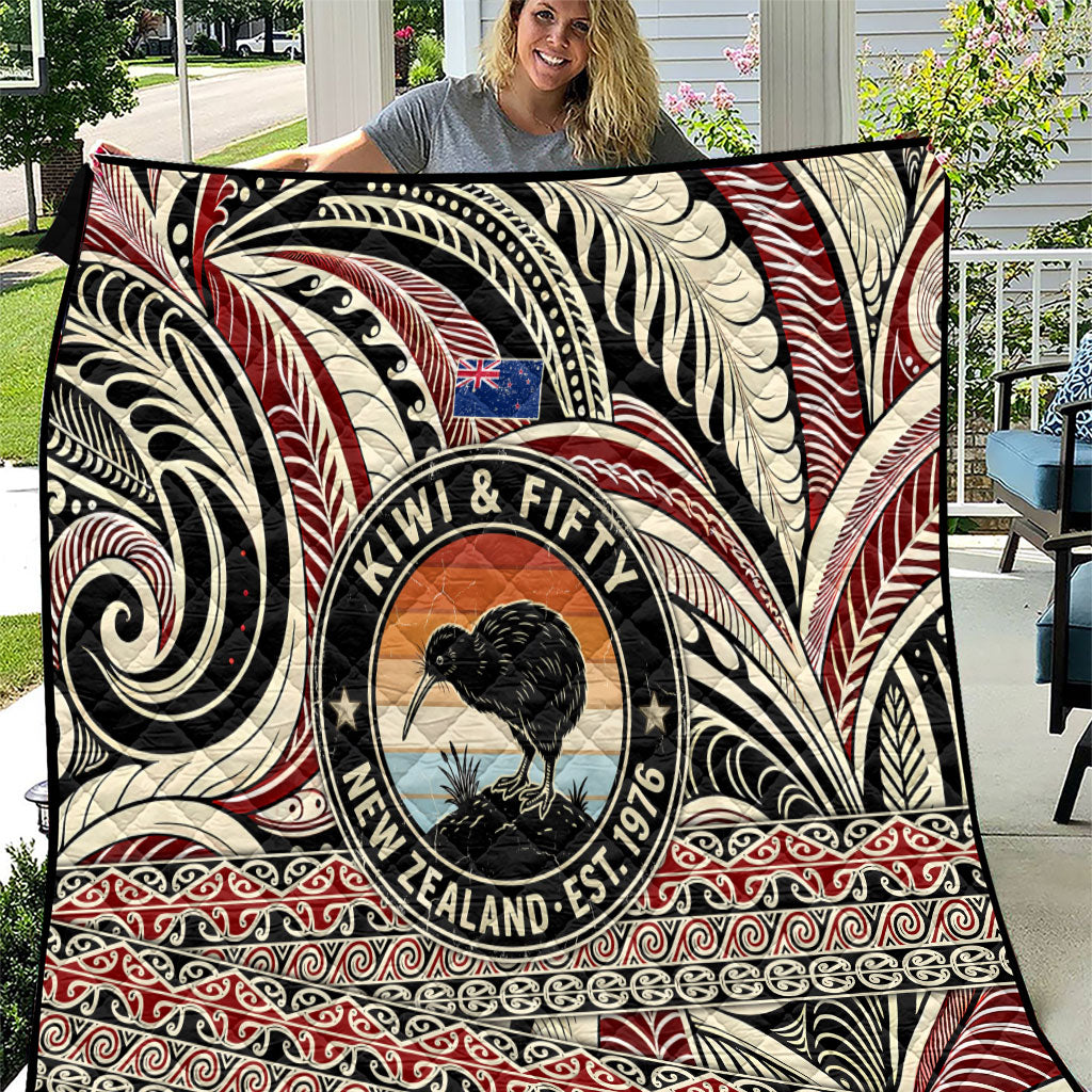New Zealand 50th Birthday Kiwi Quilt Vintage Est 1976 Kiwi Sunset Maori TS04 Red Beige - Polynesian Pride