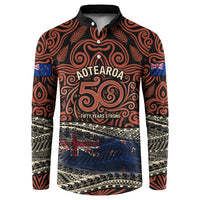 Personalised New Zealand 50th Birthday Button Sweatshirt Aotearoa Tribal Pattern Silver Fern Flag TS04 Red Black - Polynesian Pride