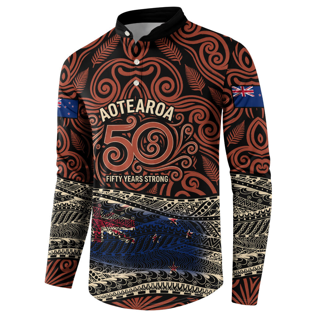 Personalised New Zealand 50th Birthday Button Sweatshirt Aotearoa Tribal Pattern Silver Fern Flag TS04 - Polynesian Pride