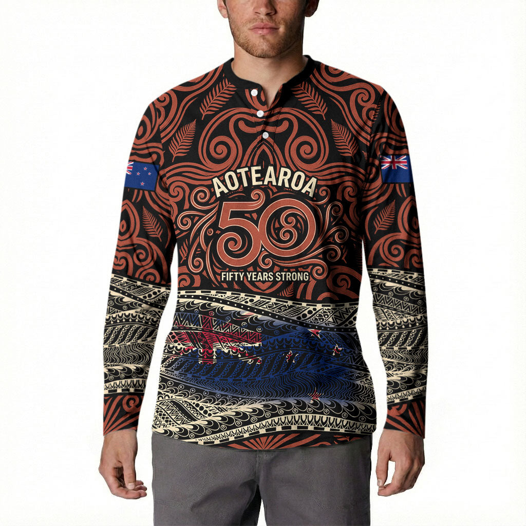 Personalised New Zealand 50th Birthday Button Sweatshirt Aotearoa Tribal Pattern Silver Fern Flag TS04 - Polynesian Pride