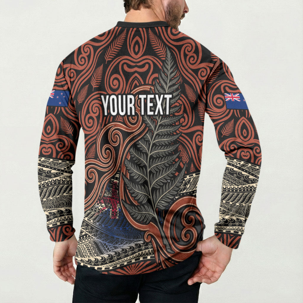Personalised New Zealand 50th Birthday Button Sweatshirt Aotearoa Tribal Pattern Silver Fern Flag TS04 - Polynesian Pride