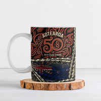 Personalised New Zealand 50th Birthday Ceramic Mug Aotearoa Tribal Pattern Silver Fern Flag TS04 Red Black - Polynesian Pride