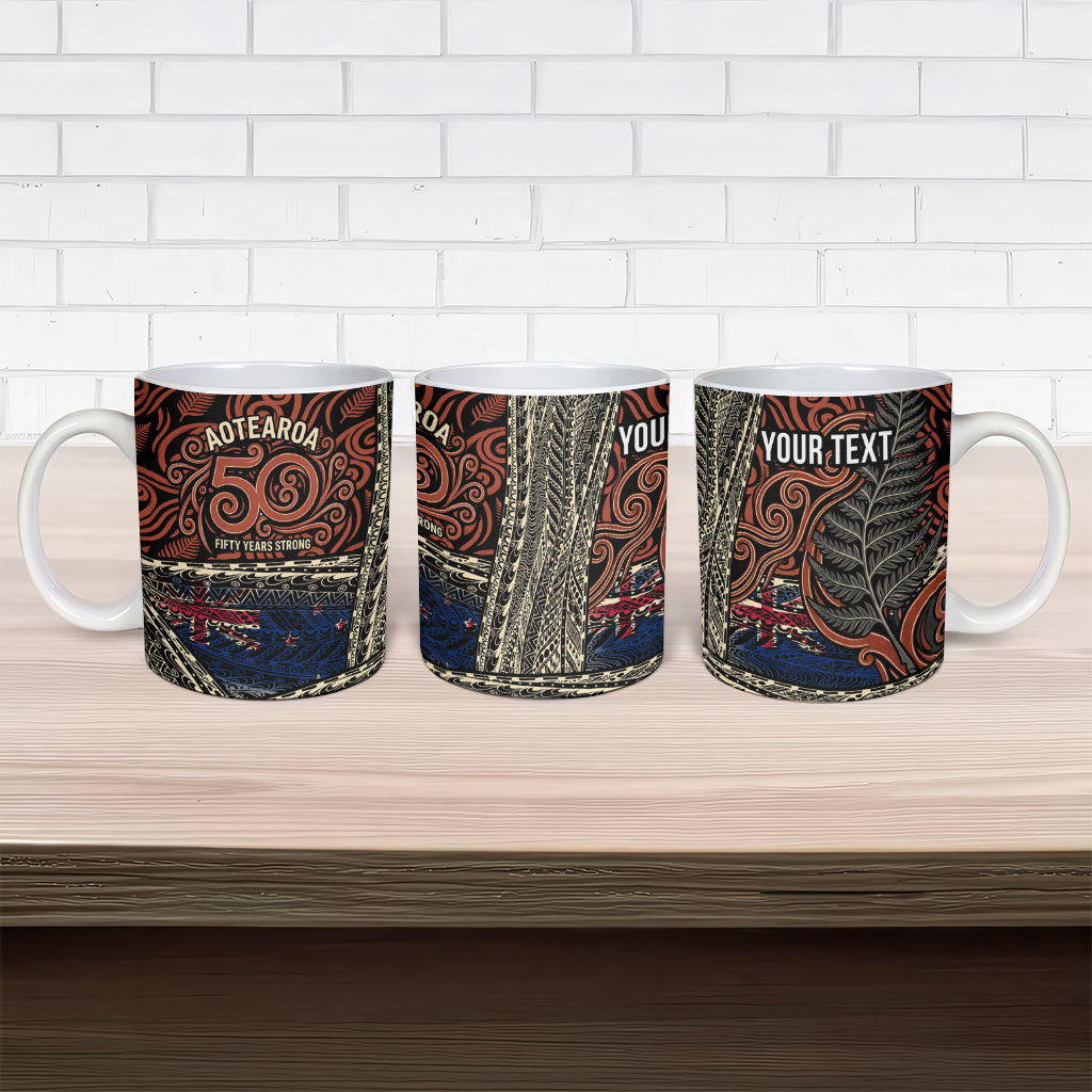 Personalised New Zealand 50th Birthday Ceramic Mug Aotearoa Tribal Pattern Silver Fern Flag TS04 - Polynesian Pride