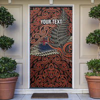 Personalised New Zealand 50th Birthday Door Cover Aotearoa Tribal Pattern Silver Fern Flag TS04 Red Black - Polynesian Pride