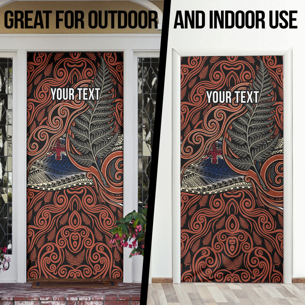 Personalised New Zealand 50th Birthday Door Cover Aotearoa Tribal Pattern Silver Fern Flag TS04 - Polynesian Pride