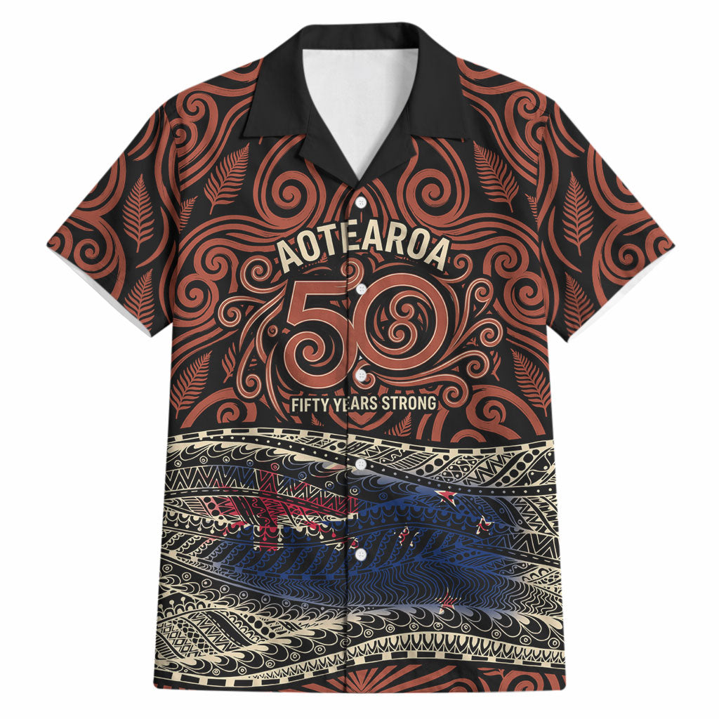 Personalised New Zealand 50th Birthday Hawaiian Shirt Aotearoa Tribal Pattern Silver Fern Flag TS04 Red Black - Polynesian Pride