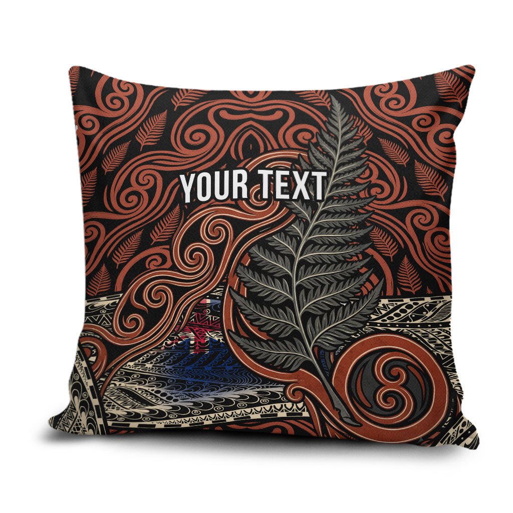 Personalised New Zealand 50th Birthday Pillow Cover Aotearoa Tribal Pattern Silver Fern Flag TS04 Red Black - Polynesian Pride
