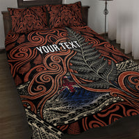 Personalised New Zealand 50th Birthday Quilt Bed Set Aotearoa Tribal Pattern Silver Fern Flag TS04 Red Black - Polynesian Pride