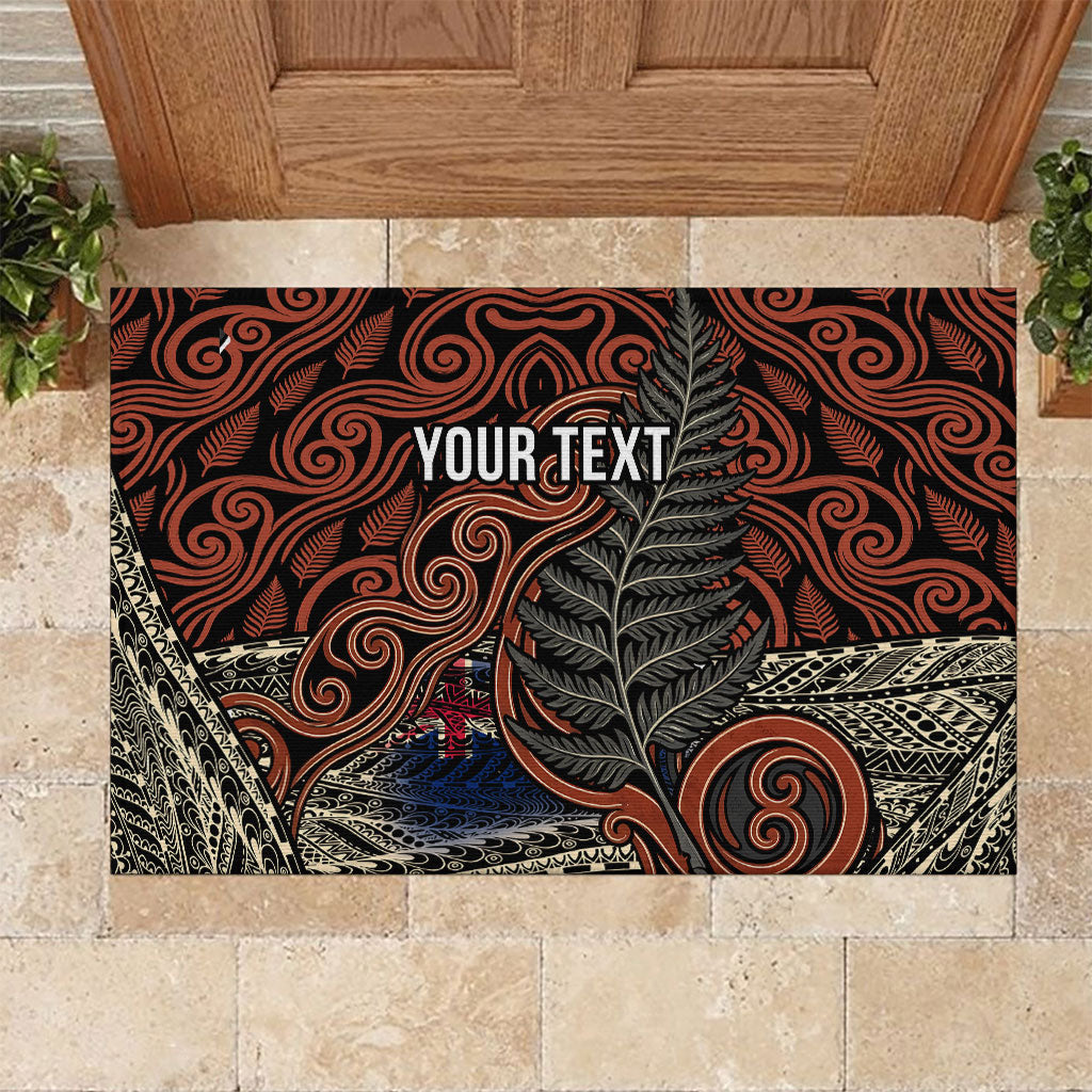 Personalised New Zealand 50th Birthday Rubber Doormat Aotearoa Tribal Pattern Silver Fern Flag TS04 Red Black - Polynesian Pride