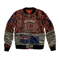 Personalised New Zealand 50th Birthday Sleeve Zip Bomber Jacket Aotearoa Tribal Pattern Silver Fern Flag TS04 Unisex Red Black - Polynesian Pride
