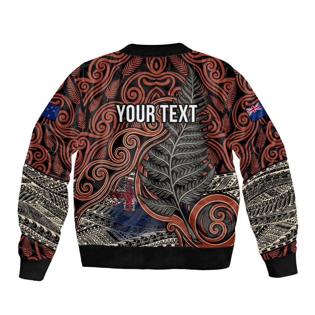 Personalised New Zealand 50th Birthday Sleeve Zip Bomber Jacket Aotearoa Tribal Pattern Silver Fern Flag TS04 - Polynesian Pride
