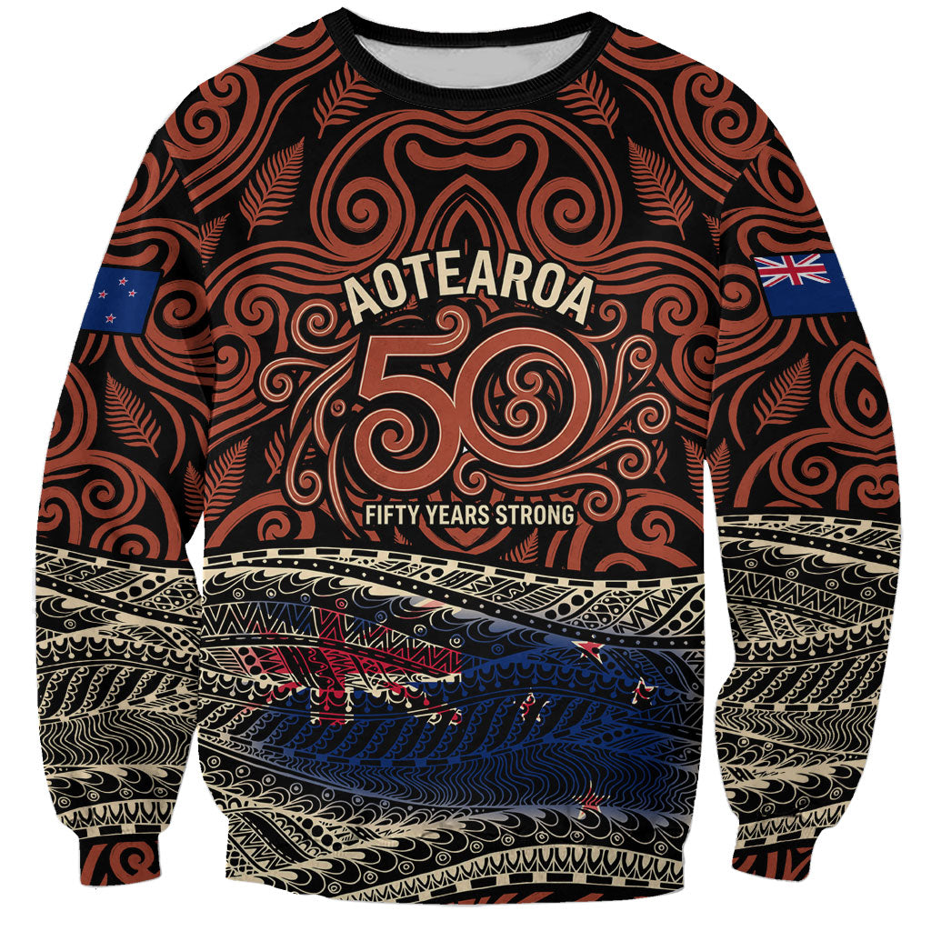 Personalised New Zealand 50th Birthday Sweatshirt Aotearoa Tribal Pattern Silver Fern Flag TS04 Unisex Red Black - Polynesian Pride