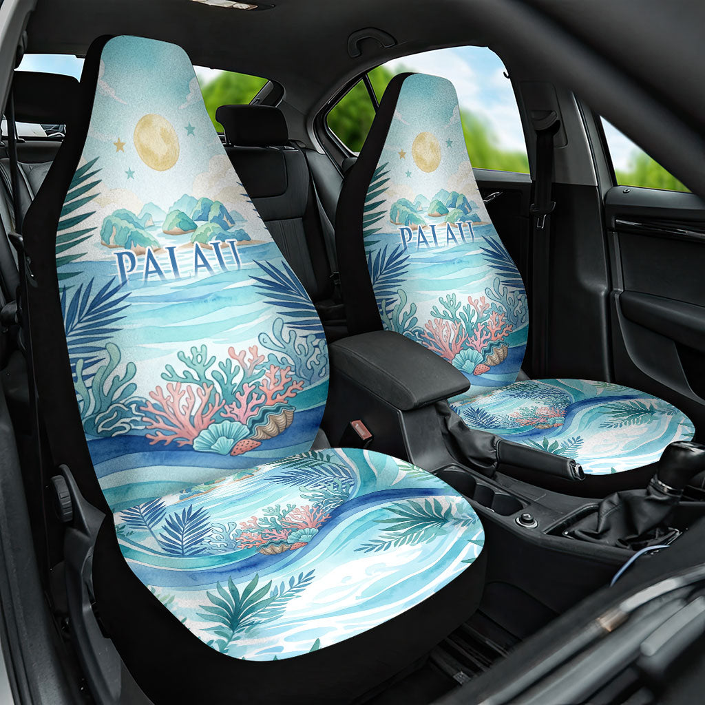 Palau Islands Of Wonder Natural Nature Car Seat Cover Watercolor Tropical Beach Waterfall Coral Reef Palm Leaves TS04 One Size Blue Green - Polynesian Pride