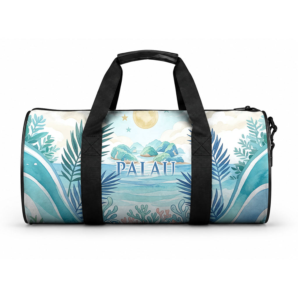Palau Islands Of Wonder Natural Nature Duffle Bag Watercolor Tropical Beach Waterfall Coral Reef Palm Leaves TS04 One size Blue Green - Polynesian Pride