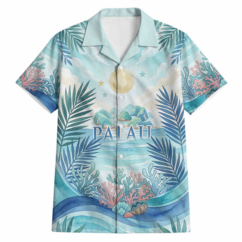Palau Islands Of Wonder Natural Nature Hawaiian Shirt Watercolor Tropical Beach Waterfall Coral Reef Palm Leaves TS04 Blue Green - Polynesian Pride