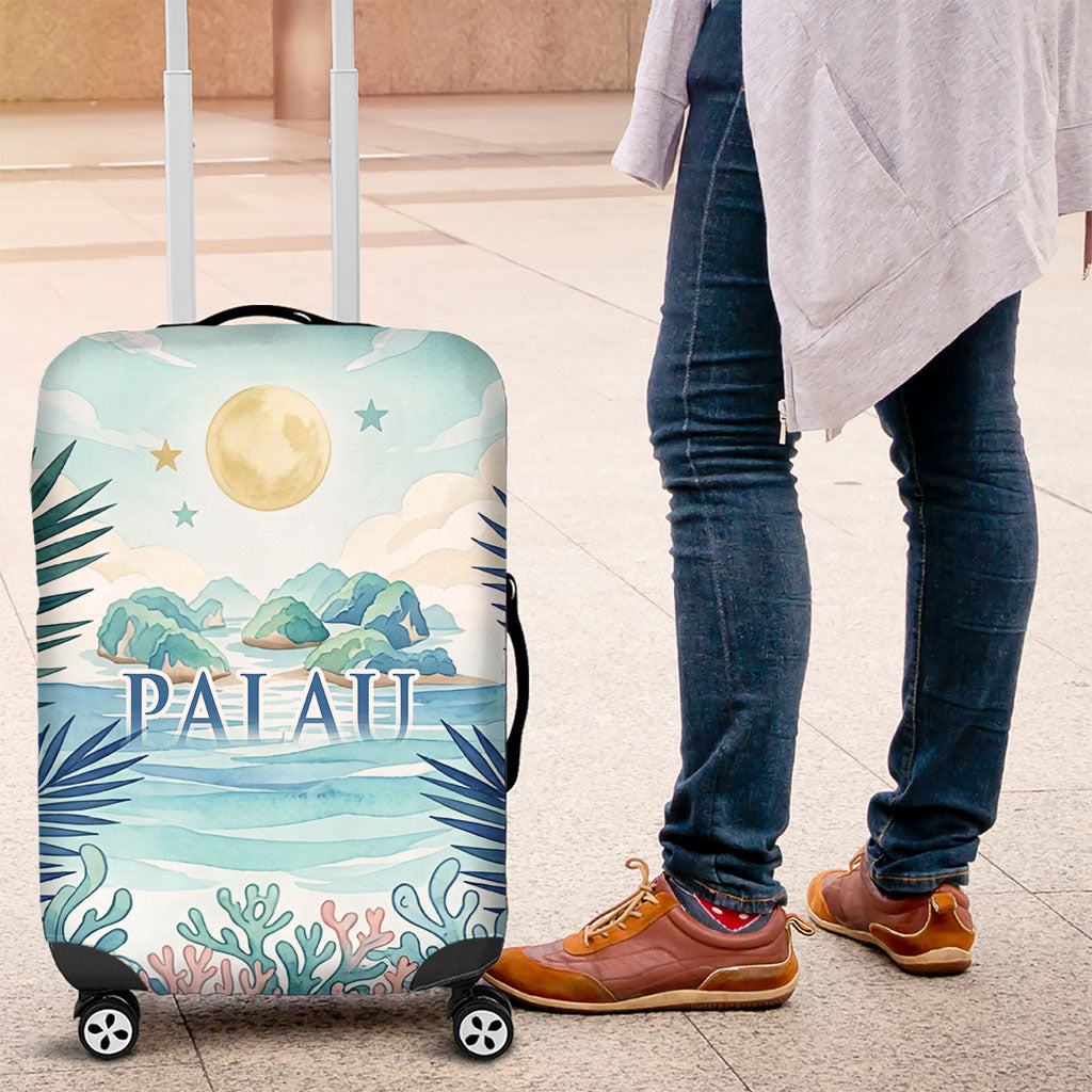 Palau Islands Of Wonder Natural Nature Luggage Cover Watercolor Tropical Beach Waterfall Coral Reef Palm Leaves TS04 Blue Green - Polynesian Pride