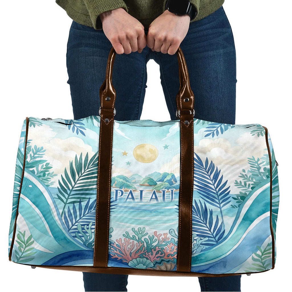Palau Islands Of Wonder Natural Nature Travel Bag Watercolor Tropical Beach Waterfall Coral Reef Palm Leaves TS04 Blue Green - Polynesian Pride