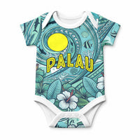 Palau Official Seal Flag Baby Onesie Tribal Pattern Ocean Marine Life Tropical Hibiscus TS04 Blue Green - Polynesian Pride