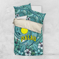 Palau Official Seal Flag Bedding Set Tribal Pattern Ocean Marine Life Tropical Hibiscus TS04 US Twin 172cm x 218cm Blue Green - Polynesian Pride