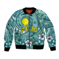Palau Official Seal Flag Bomber Jacket Tribal Pattern Ocean Marine Life Tropical Hibiscus TS04 Unisex Blue Green - Polynesian Pride