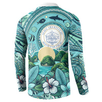 Palau Official Seal Flag Button Sweatshirt Tribal Pattern Ocean Marine Life Tropical Hibiscus TS04 - Polynesian Pride