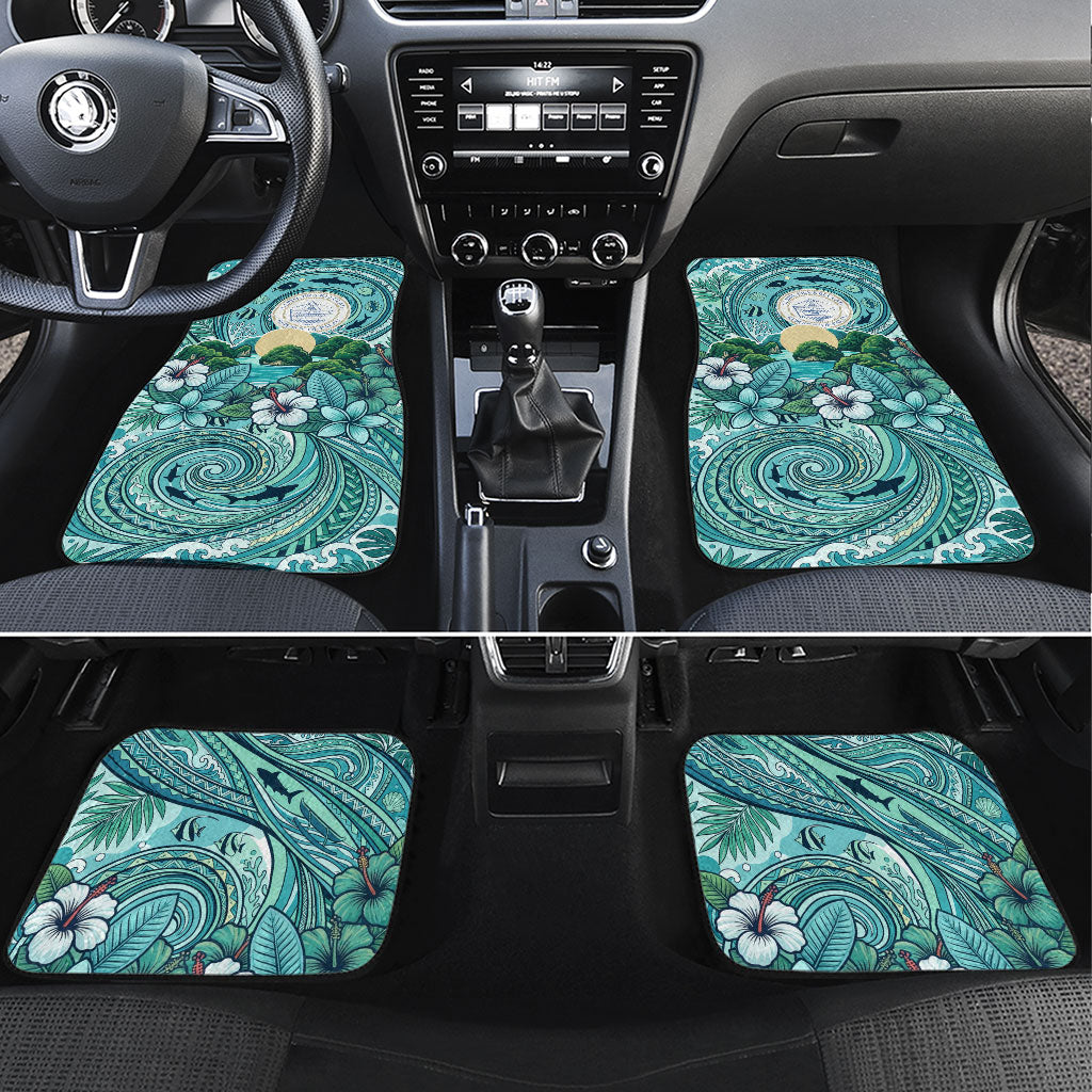 Palau Official Seal Flag Car Mats Tribal Pattern Ocean Marine Life Tropical Hibiscus TS04 Set 4pcs Blue Green - Polynesian Pride