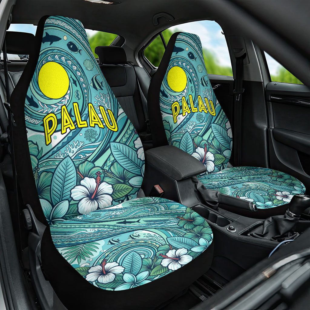 Palau Official Seal Flag Car Seat Cover Tribal Pattern Ocean Marine Life Tropical Hibiscus TS04 One Size Blue Green - Polynesian Pride