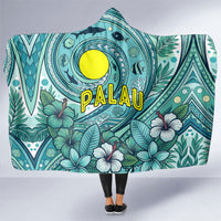 Palau Official Seal Flag Hooded Blanket Tribal Pattern Ocean Marine Life Tropical Hibiscus TS04 One Size Blue Green - Polynesian Pride