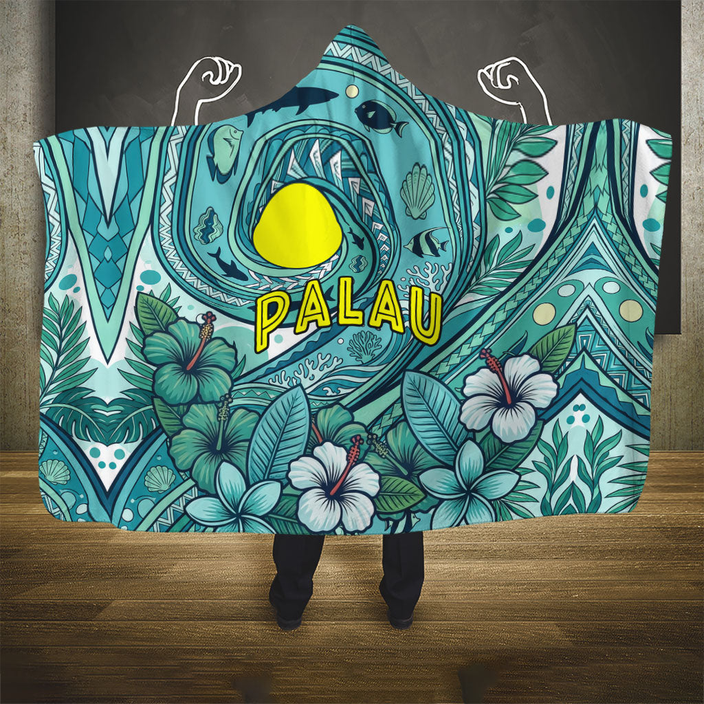Palau Official Seal Flag Hooded Blanket Tribal Pattern Ocean Marine Life Tropical Hibiscus TS04 - Polynesian Pride