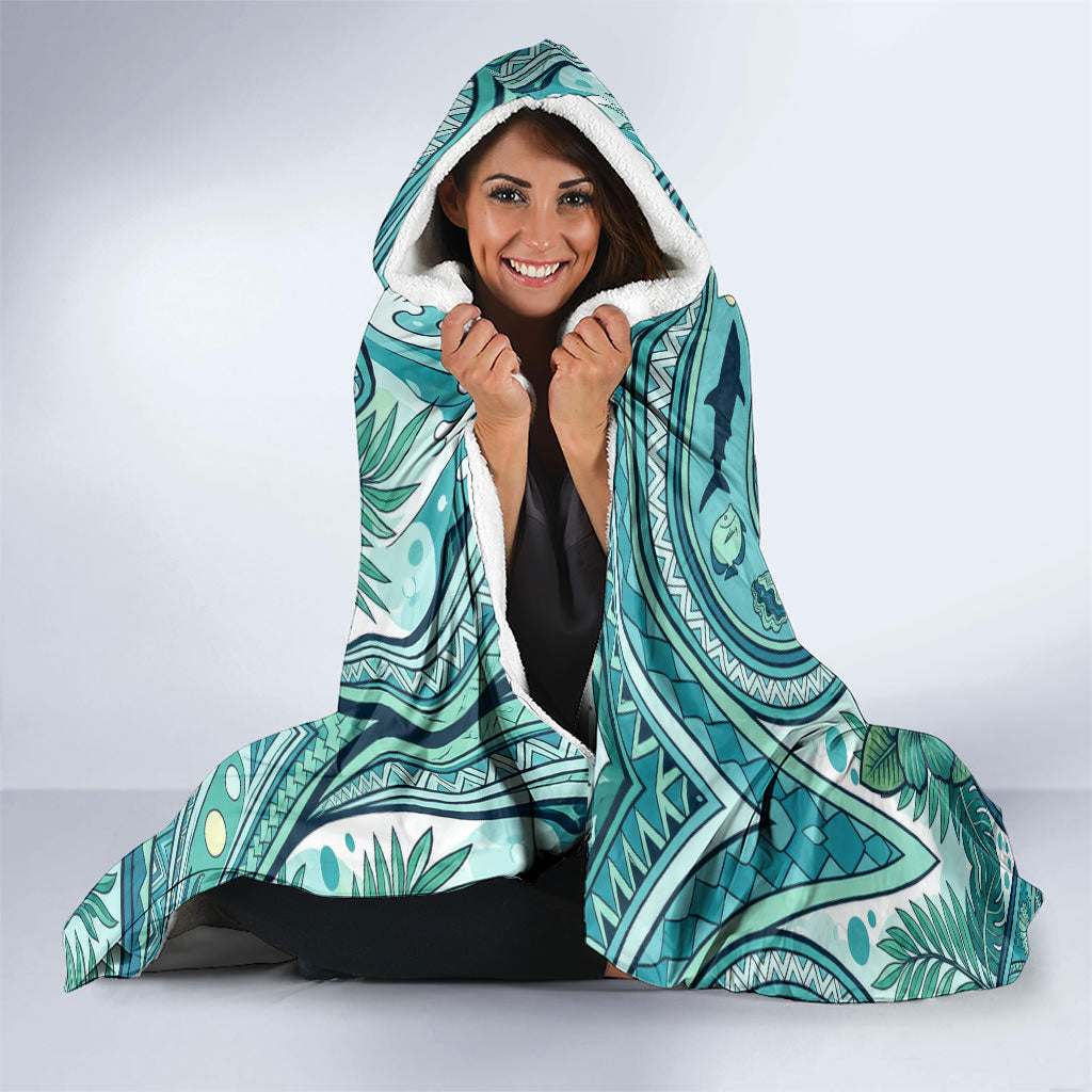 Palau Official Seal Flag Hooded Blanket Tribal Pattern Ocean Marine Life Tropical Hibiscus TS04 - Polynesian Pride