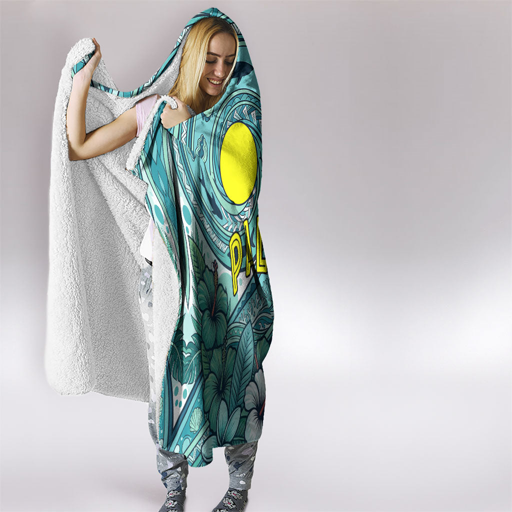Palau Official Seal Flag Hooded Blanket Tribal Pattern Ocean Marine Life Tropical Hibiscus TS04 - Polynesian Pride