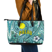 Palau Official Seal Flag Leather Tote Bag Tribal Pattern Ocean Marine Life Tropical Hibiscus TS04 - Polynesian Pride