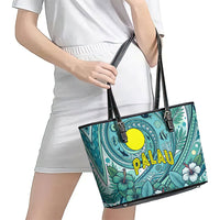 Palau Official Seal Flag Leather Tote Bag Tribal Pattern Ocean Marine Life Tropical Hibiscus TS04 - Polynesian Pride