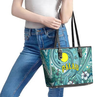 Palau Official Seal Flag Leather Tote Bag Tribal Pattern Ocean Marine Life Tropical Hibiscus TS04 - Polynesian Pride