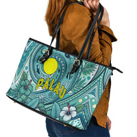 Palau Official Seal Flag Leather Tote Bag Tribal Pattern Ocean Marine Life Tropical Hibiscus TS04 - Polynesian Pride
