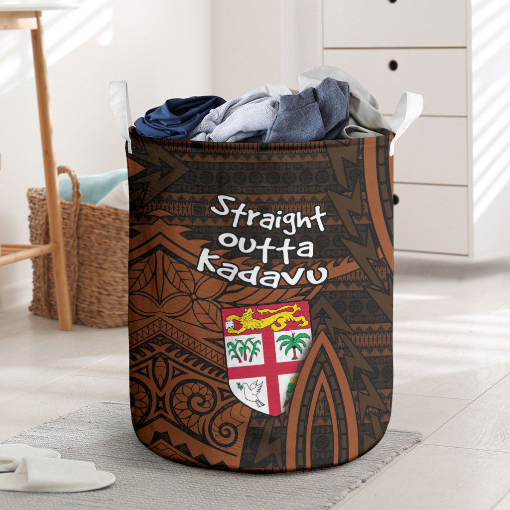 Straight Outta Kadavu Fiji Laundry Basket Tribal Polynesian Tattoo Coat Of Arms Flag TS04 Brown Black - Polynesian Pride