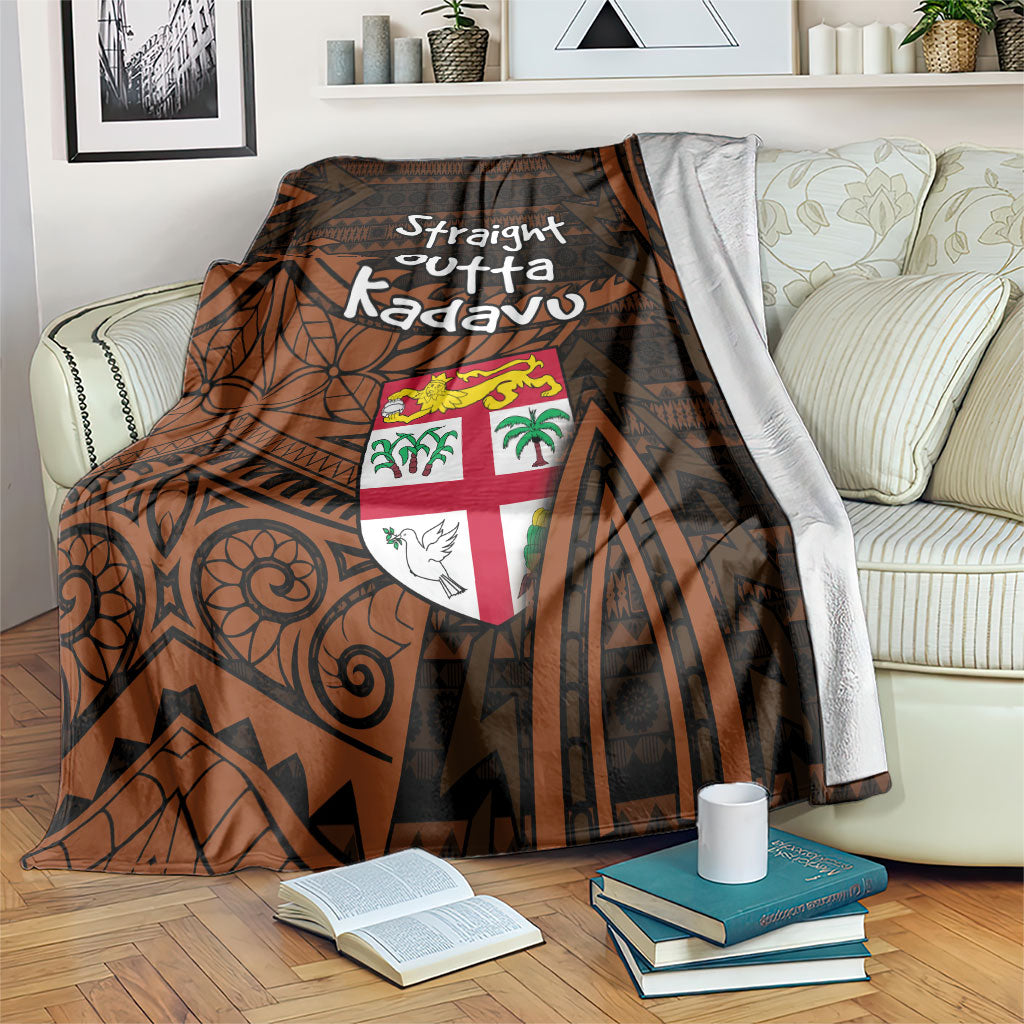 Straight Outta Kadavu Fiji Blanket Tribal Polynesian Tattoo Coat Of Arms Flag TS04 Brown Black - Polynesian Pride