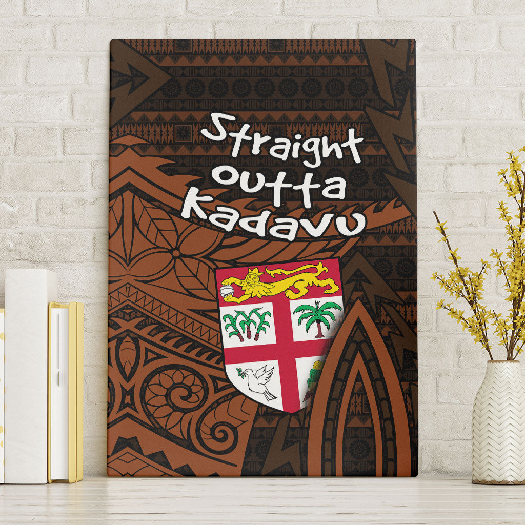 Straight Outta Kadavu Fiji Canvas Wall Art Tribal Polynesian Tattoo Coat Of Arms Flag TS04 Without Frame Brown Black - Polynesian Pride