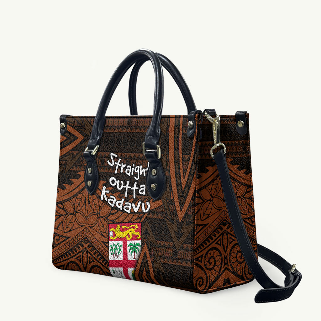 Straight Outta Kadavu Fiji Leather Bag Tribal Polynesian Tattoo Coat Of Arms Flag TS04 Brown Black - Polynesian Pride
