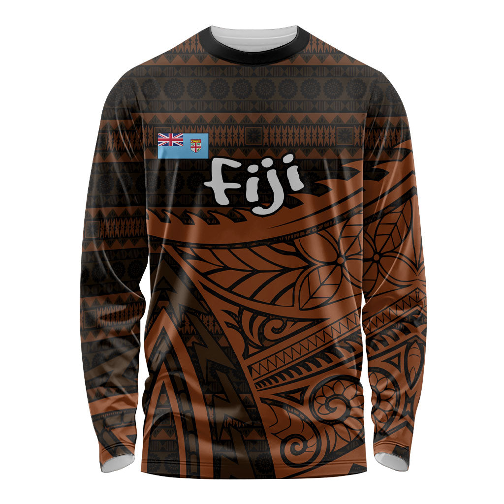 Straight Outta Kadavu Fiji Long Sleeve Shirt Tribal Polynesian Tattoo Coat Of Arms Flag TS04 Unisex Brown Black - Polynesian Pride
