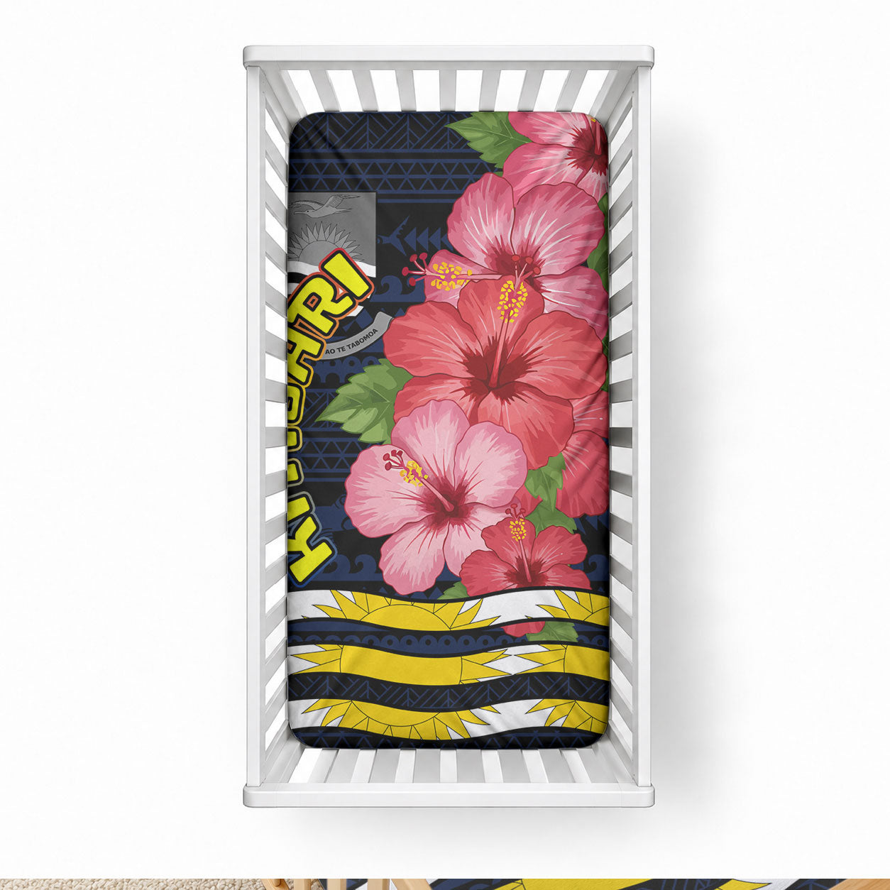 Kiribati Baby Bed Cover Tropical Pink Hibiscus Flowers Polynesian Tribal TS04 28 × 52 in Blue Black - Polynesian Pride