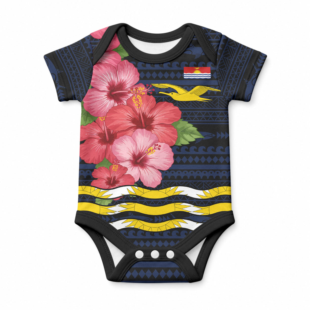 Kiribati Baby Onesie Tropical Pink Hibiscus Flowers Polynesian Tribal