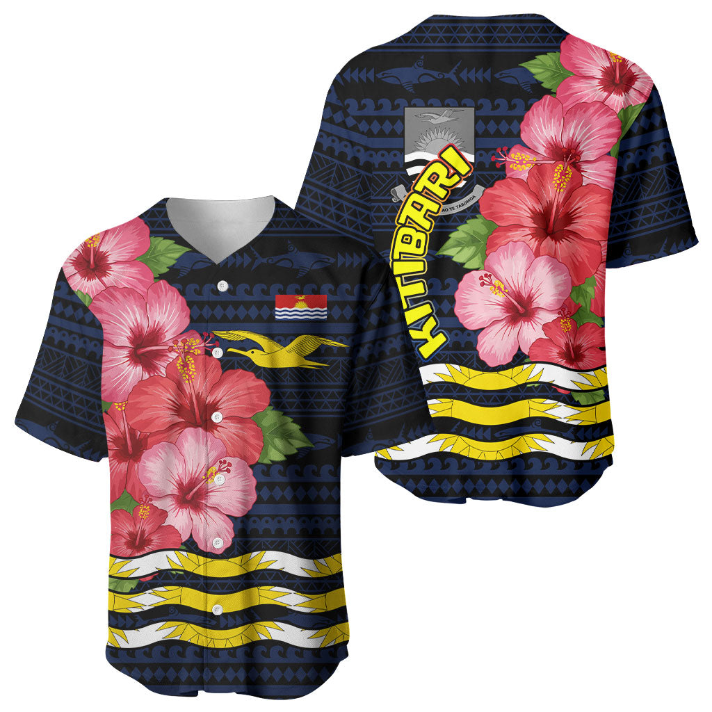 Kiribati Baseball Jersey Tropical Pink Hibiscus Flowers Polynesian Tribal TS04 - Polynesian Pride